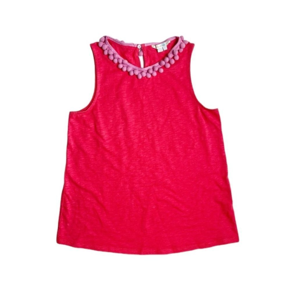 Boden Top Women’s Size 2 US‎ Red Pink Pom Pom Berry Sleeveless Cotton Tank